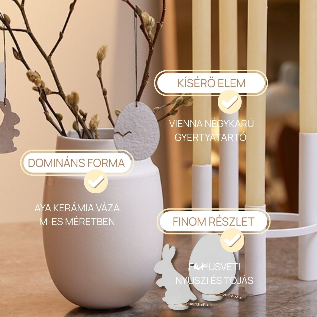 húsvéti dekoráció kompozíció gyertyával és vázával