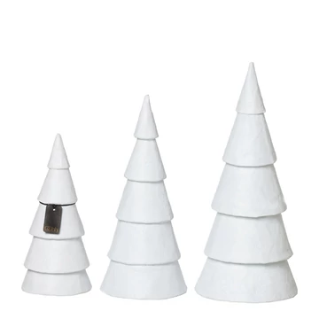 Pulp fenyőfák fehér színben – három méretű karácsonyi dekoráció