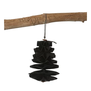 Fekete Papír toboz karácsonyfa dísz – kézzel formált, modern dekoráció