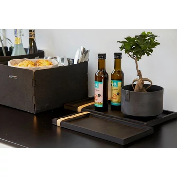 Téglalap alakú fa tálca szett, fekete