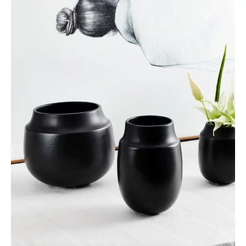 AYA kaspó/váza, homokszórt felület - fekete - S