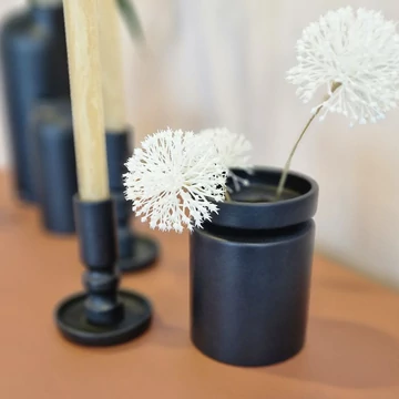Ania Duo váza és gyertyatartó fekete kerámiából, S méretben