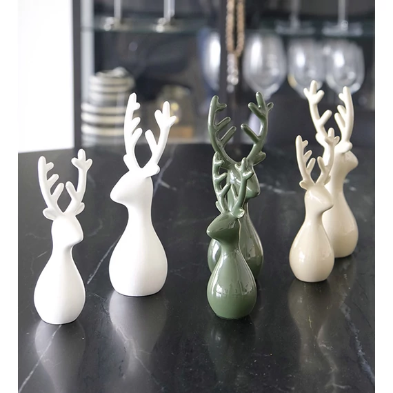 Ünnepi kerámia dekoráció – fehér szarvas szett díszdobozban.