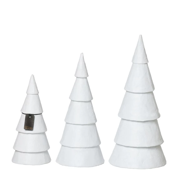 Pulp fenyőfák fehér színben – három méretű karácsonyi dekoráció