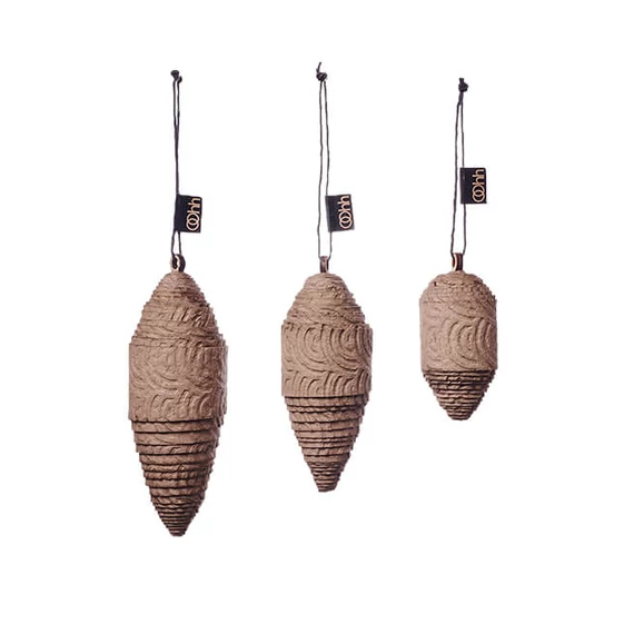 Natúr Papír toboz dísz szett – három kézzel formált karácsonyi dekoráció