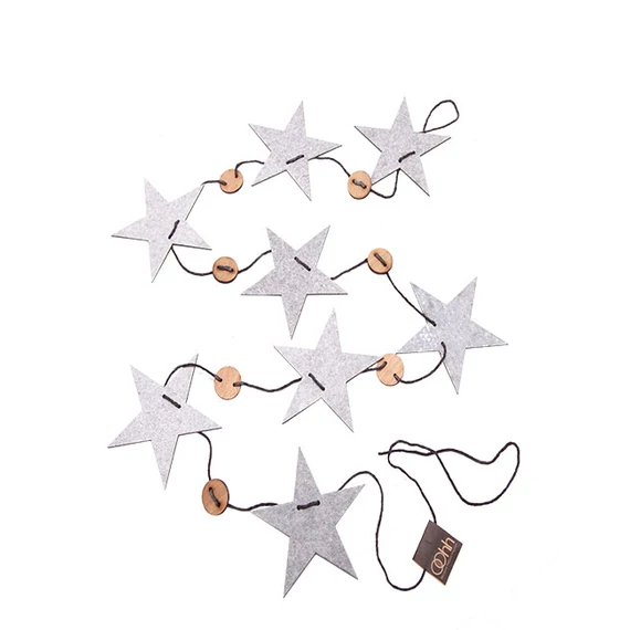 Ökofilc csillag girland – fehér eco-felt karácsonyi dekoráció