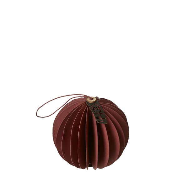 Bordó Papír karácsonyi gömb – kézzel formált, természetes dísz