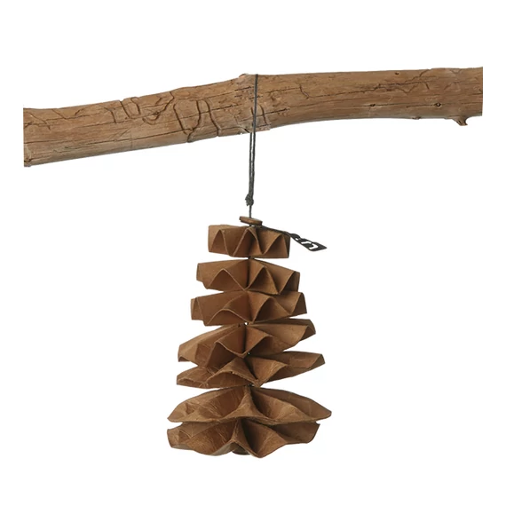 Natúr Papír toboz karácsonyfa dísz – kézzel formált, természetes dekoráció