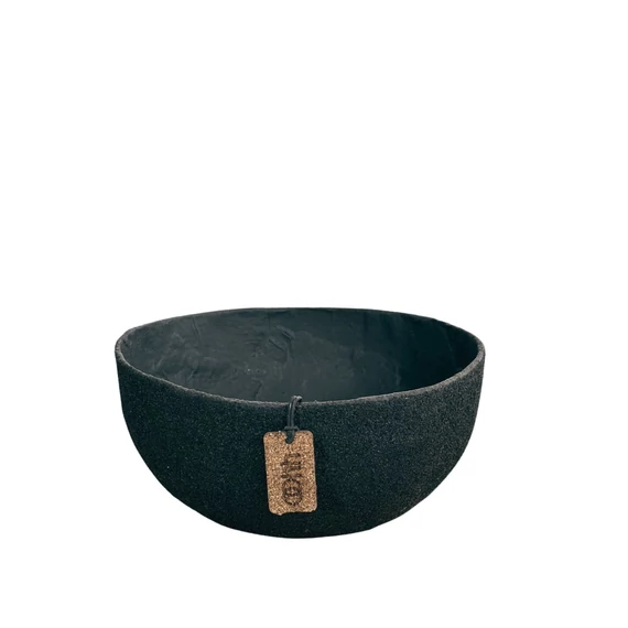 WOOD’z Kézzel készült fekete tál M méretben – égetett fűrészporral díszítve