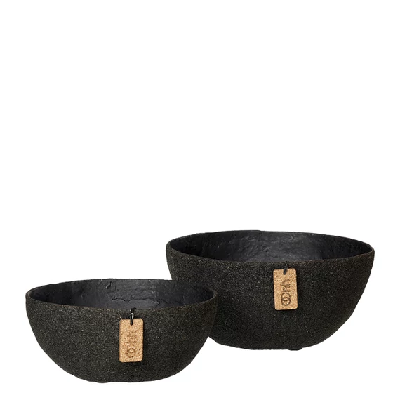 WOOD’z Kézzel készült fekete tál szett – égetett fűrészporral díszítve
