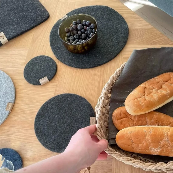 WOOL Zero waste gyapjú alátét - 36cm - faszén színű