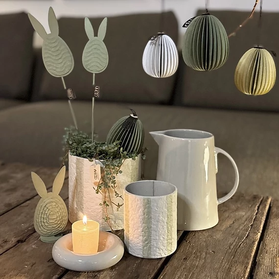 Skandináv Hampton dekoráció újrahasznosított papír kaspóval és kicsi kerámia tálkával