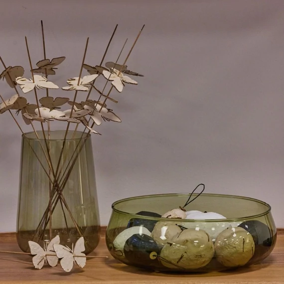 Zsályazöld Valencia üvegtál dekorációval
