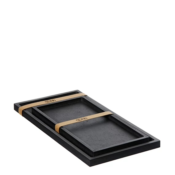 Négyzet alakú fa tálca szett, fehér