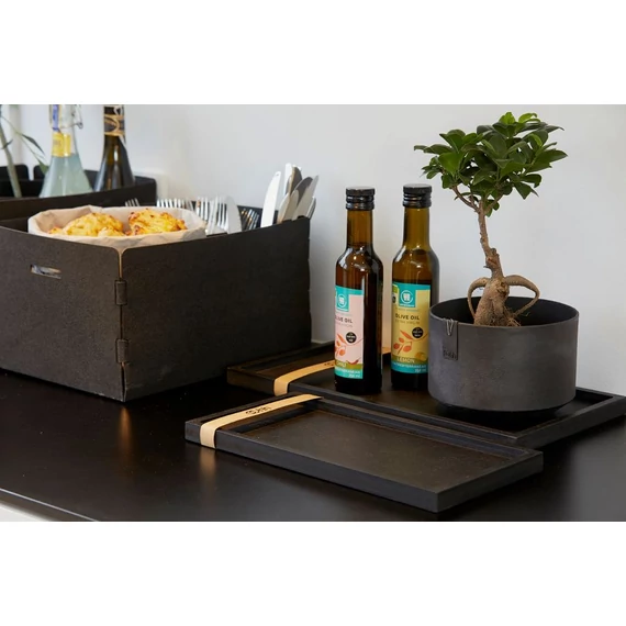 Négyzet alakú fa tálca szett, fehér