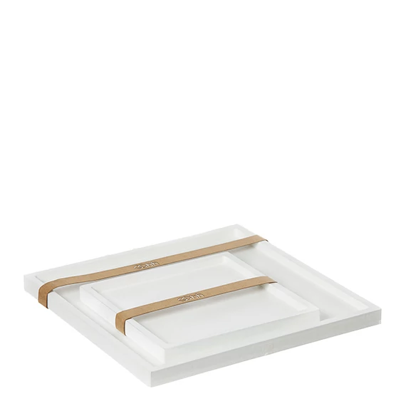 Négyzet alakú fa tálca szett, fehér