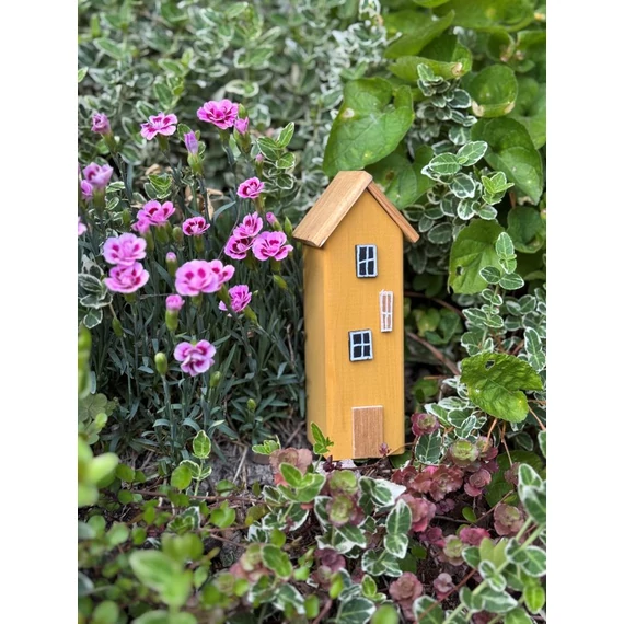 Színes fa házikó, sárga, L