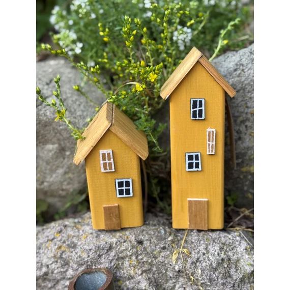 Színes fa házikó, sárga, L